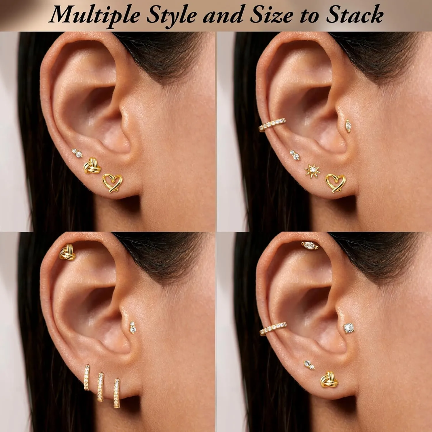 3 Pairs Gold Plated Flat Back Earrings for Women 925 Sterling Silver Post Tragus Cartilage Earring Set for Multiple Piercing Trendy Flatback Stud Earrings