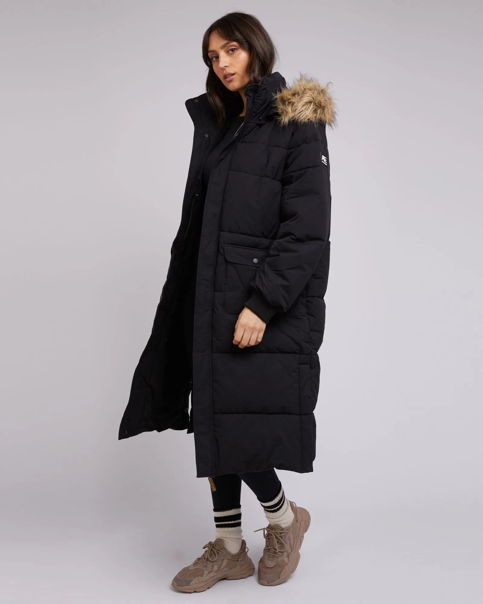 All About Eve Active Fur Longline Puffer - Black