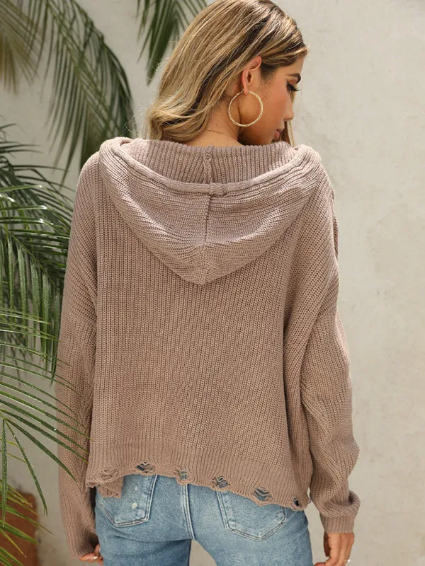 Alyson New Hooded Hole Cardigan Knitted Jacket Sweater