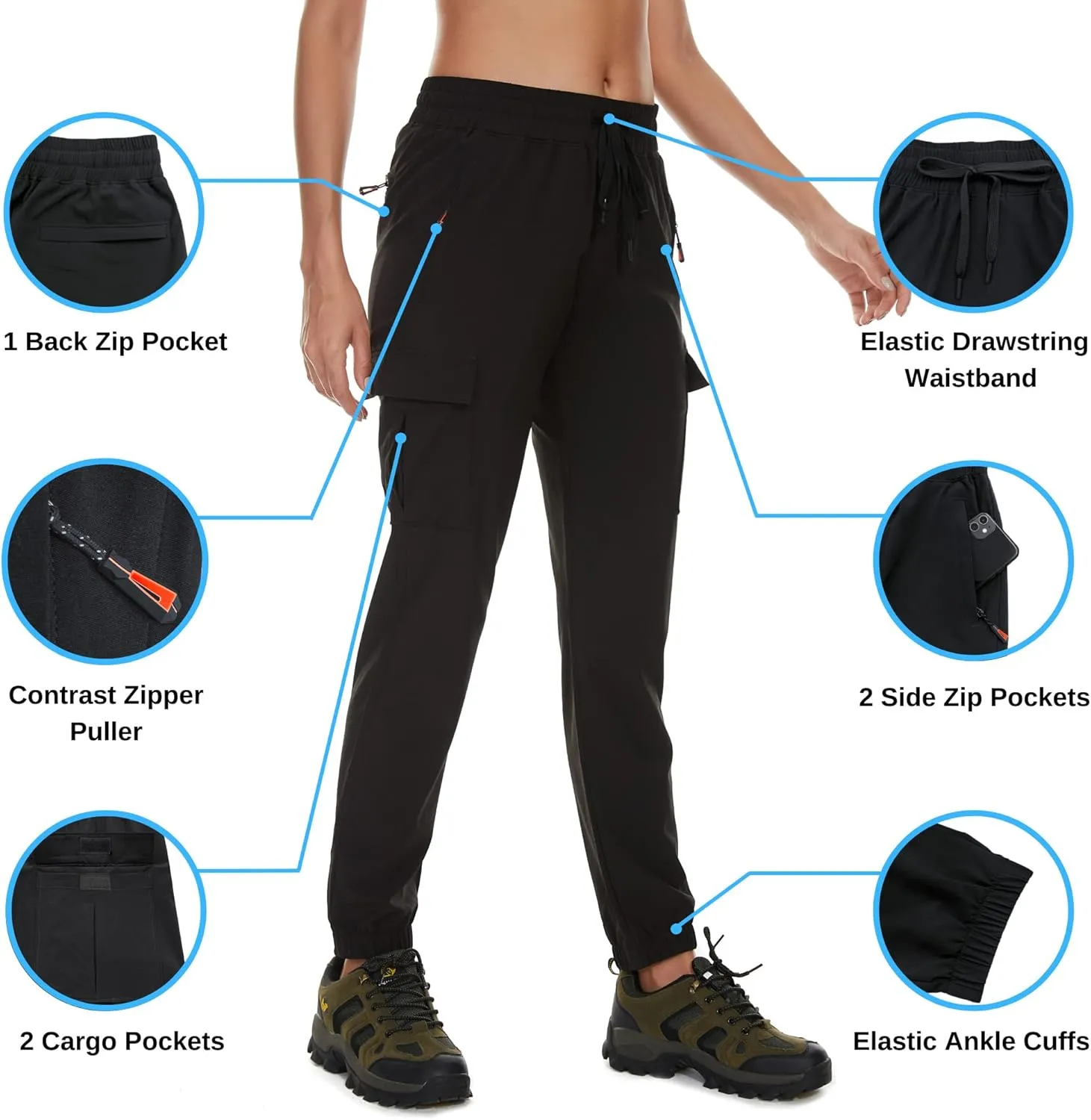 Arunlluta Hiking Pants Women Lightweight Cargo Pants Quick Dry Joggers for Women with Pockets Water-Resistant Travel Pants