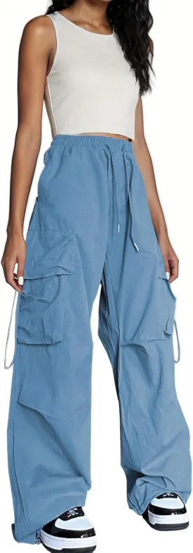 Baggy Parachute Pants for Womens Wide Leg Cargo Pants Y2k with Pockets Boyfriend Harajuku Streetwear Goth
