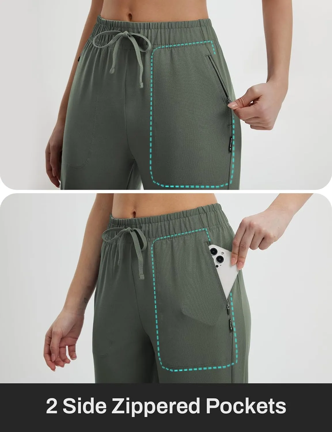 baleaf Womens Yoga Capri Pants with Zipper Pockets Summer Drawstring Capris Joggers Lounge Crop 19"