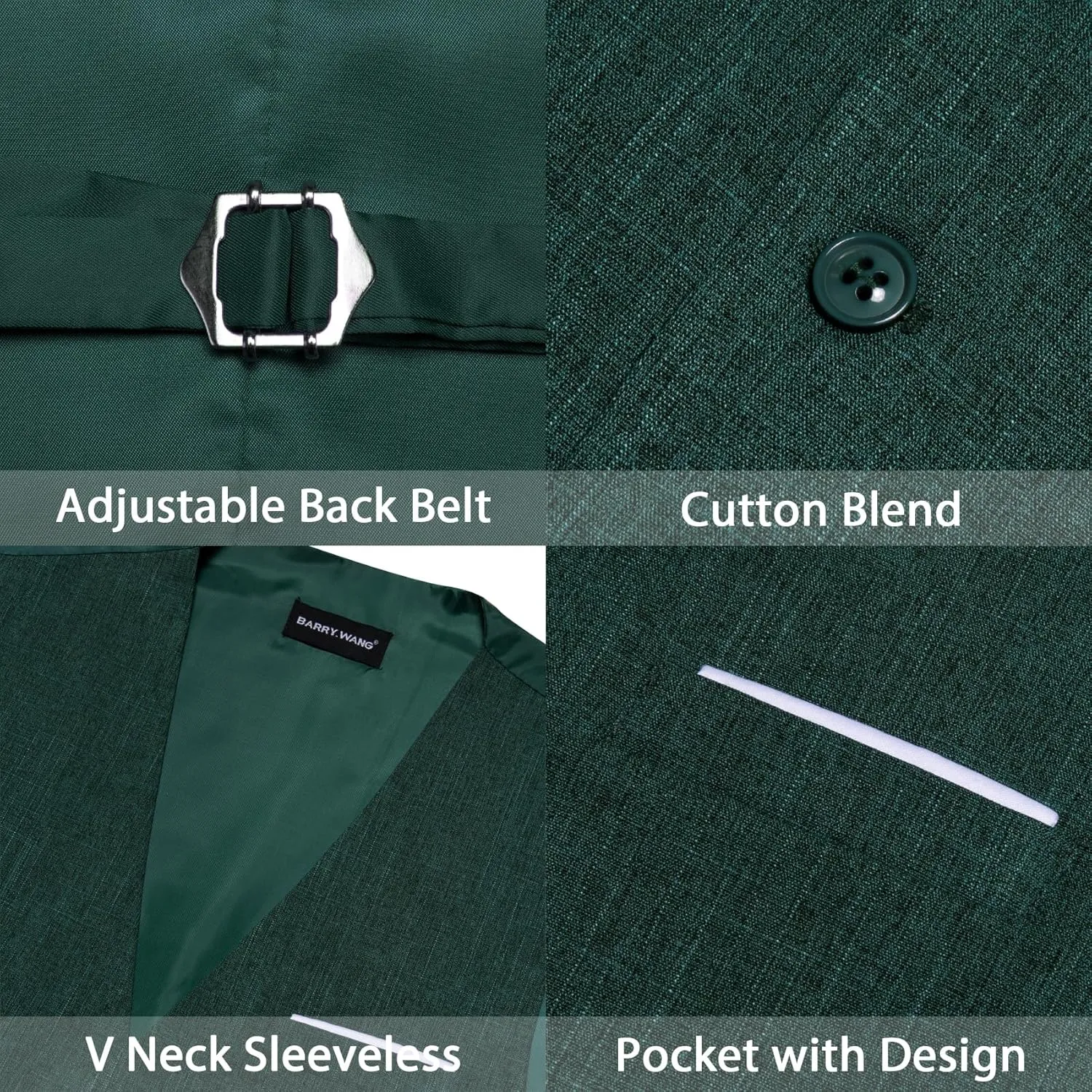 Barry.Wang Mens Plaid Suit Waistcoat Wool Blend Tailored Collar/V-neck 3 Pocket Check Vest Formal/Leisure