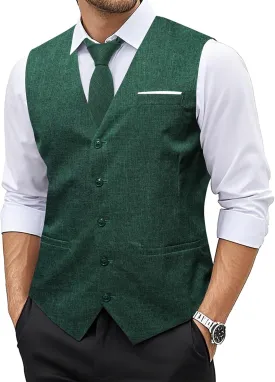 Barry.Wang Mens Plaid Suit Waistcoat Wool Blend Tailored Collar/V-neck 3 Pocket Check Vest Formal/Leisure