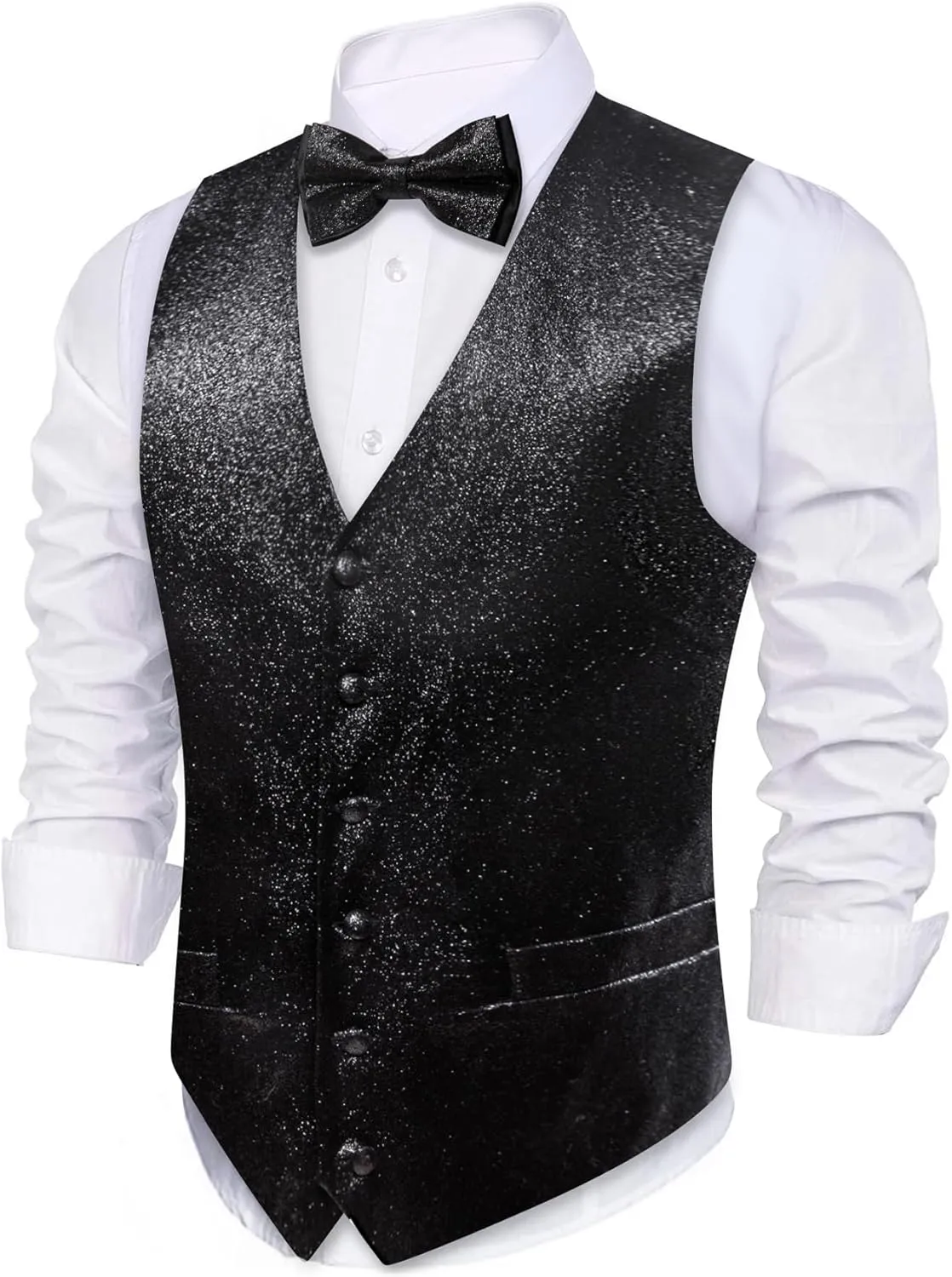 Barry.Wang Mens Shiny Vest V-neck Silm Fit Suit Waistcoat Bowtie Set Party Prom Tuxedo Formal Casual