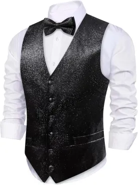 Barry.Wang Mens Shiny Vest V-neck Silm Fit Suit Waistcoat Bowtie Set Party Prom Tuxedo Formal Casual