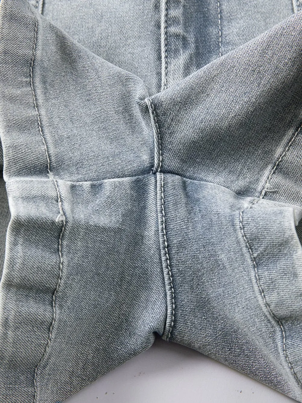 Beau Blue Feminine Ruffled Denim Shorts with Flap Pockets