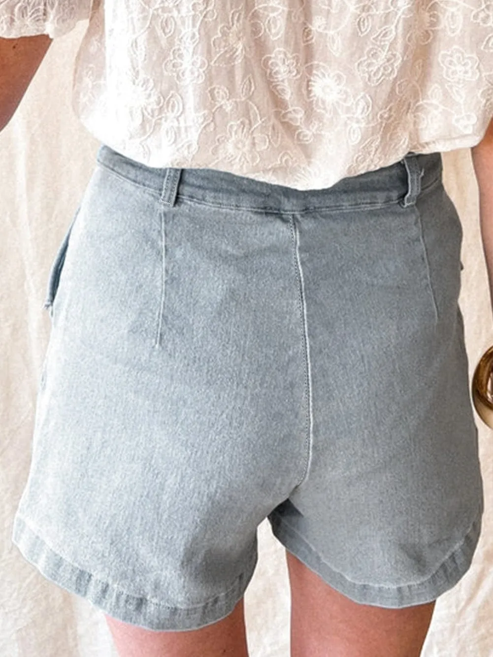 Beau Blue Feminine Ruffled Denim Shorts with Flap Pockets