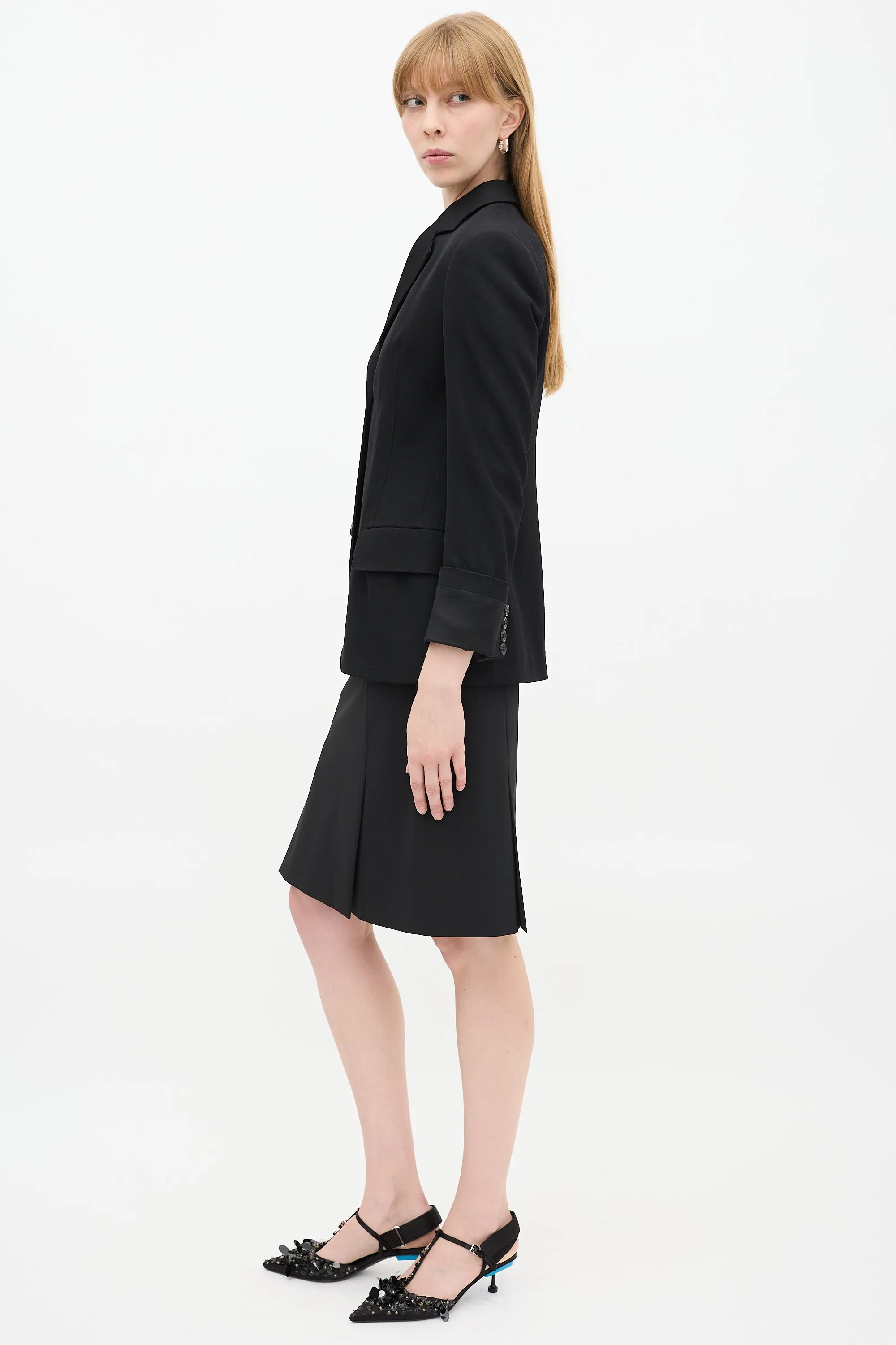 Black Turned Cuff Two Pocket Blazer