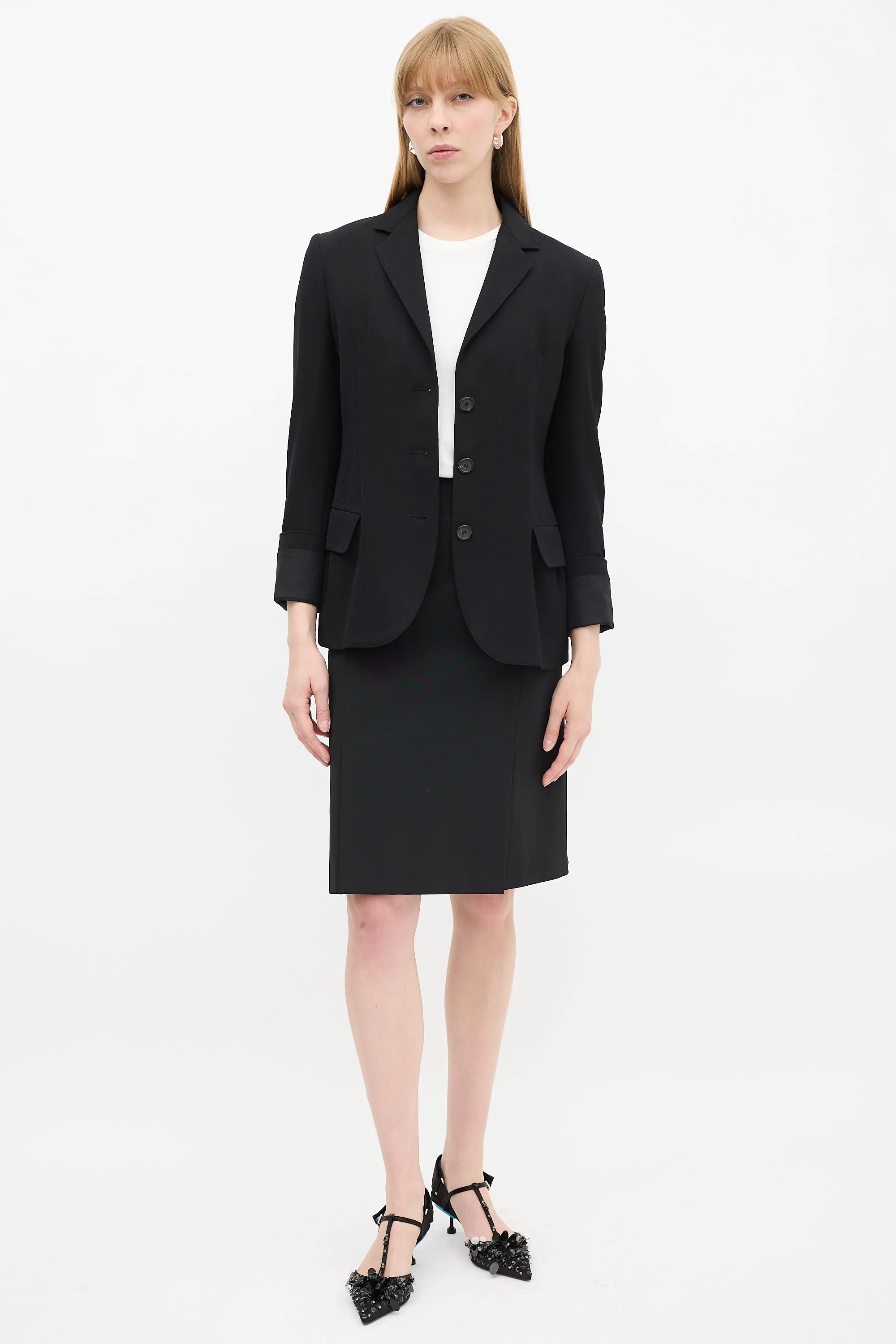 Black Turned Cuff Two Pocket Blazer