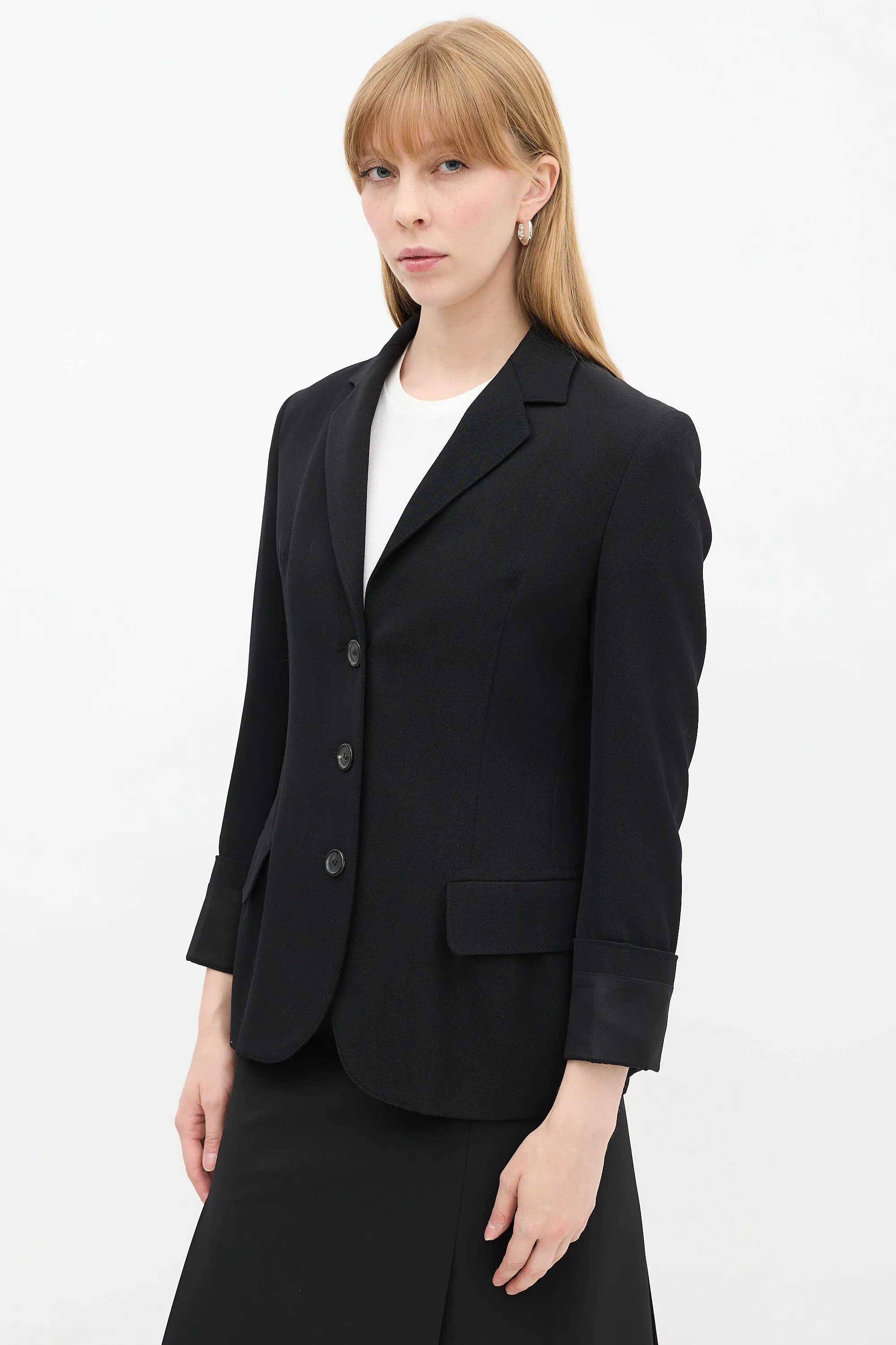 Black Turned Cuff Two Pocket Blazer