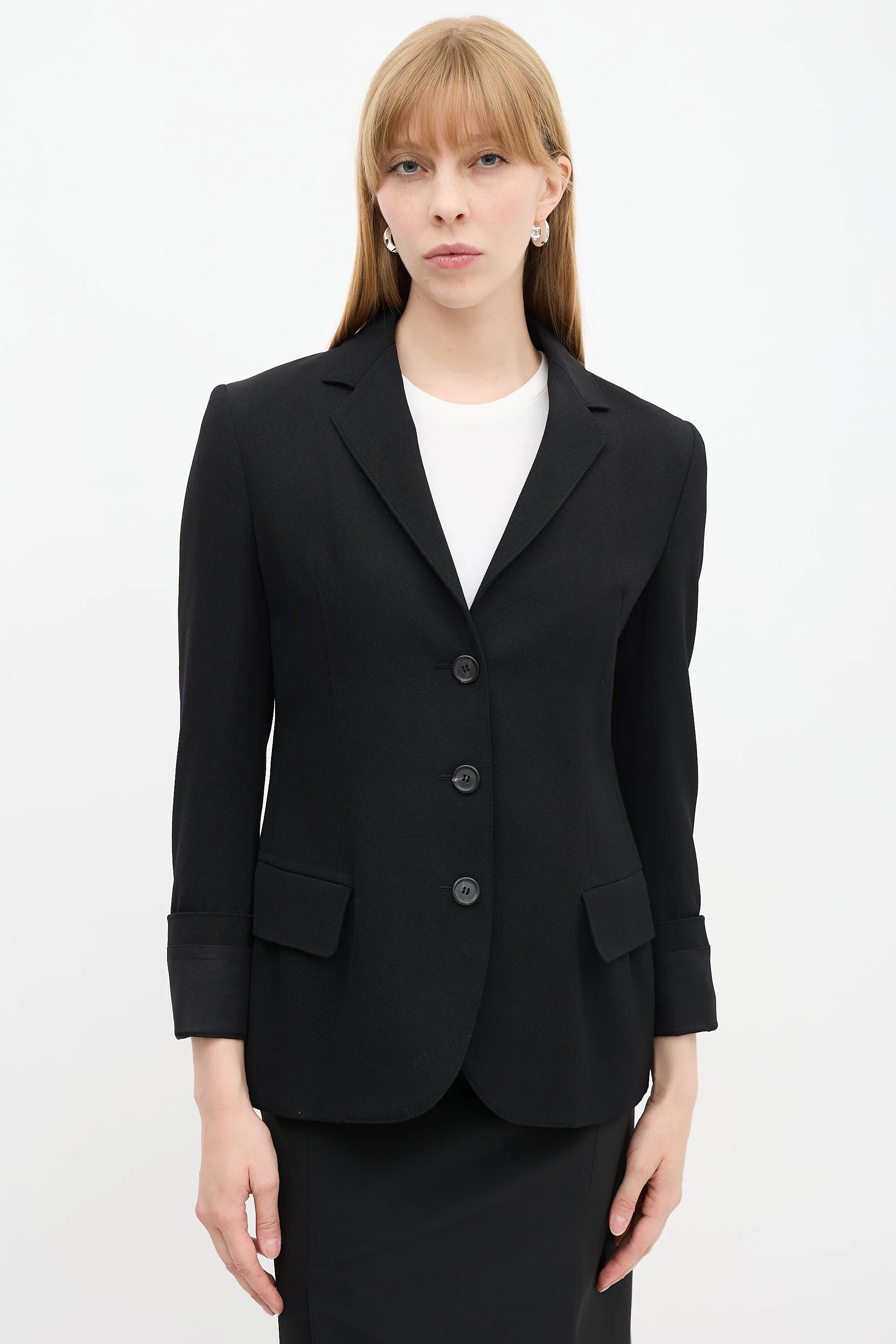 Black Turned Cuff Two Pocket Blazer