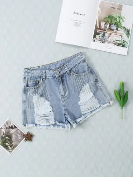 Blue Jean Shorts with Rhinestone Fringe