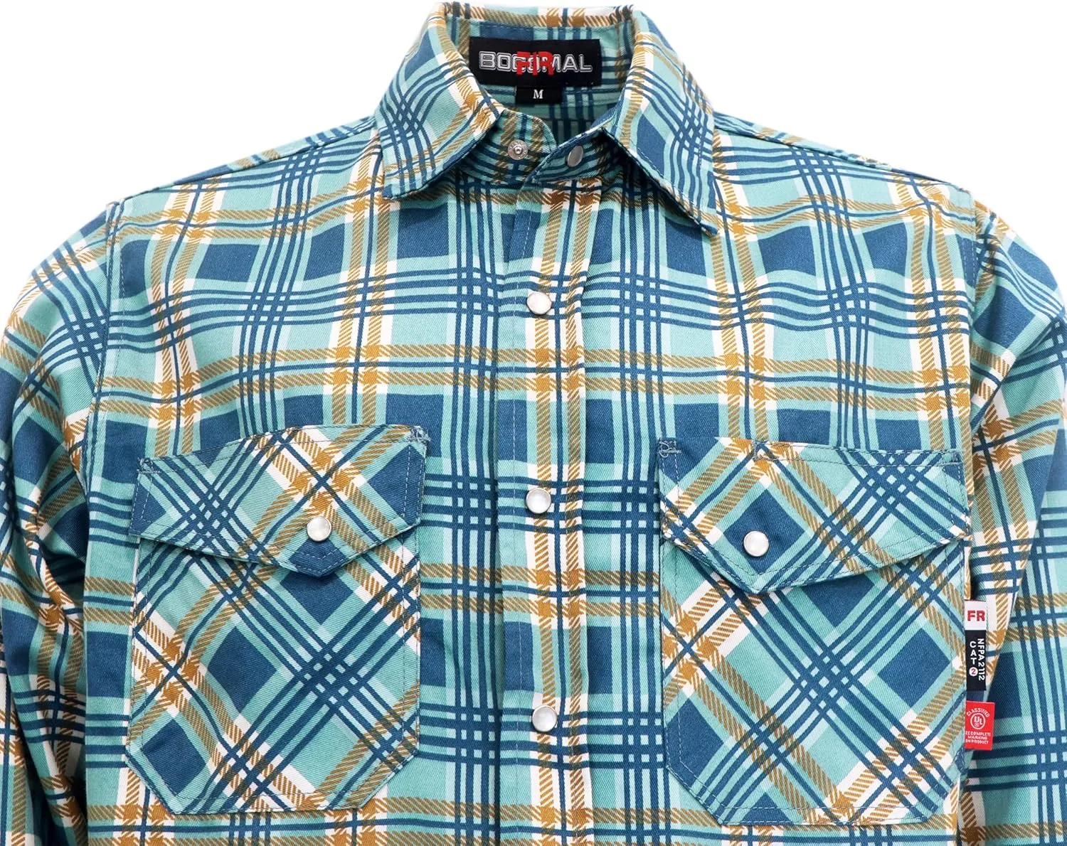 BOCOMAL FR Shirts for Men Printed Plaid Flame Resistant NFPA2112/CAT2 6.5oz Lightweight Fire Retardant Shirt