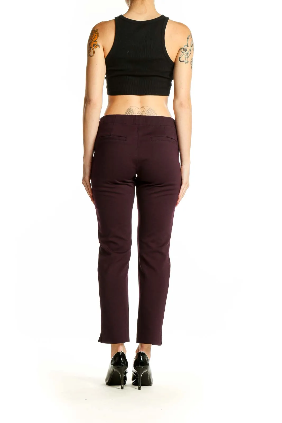 Burgundy Slim Fit Ankle-Length Trousers
