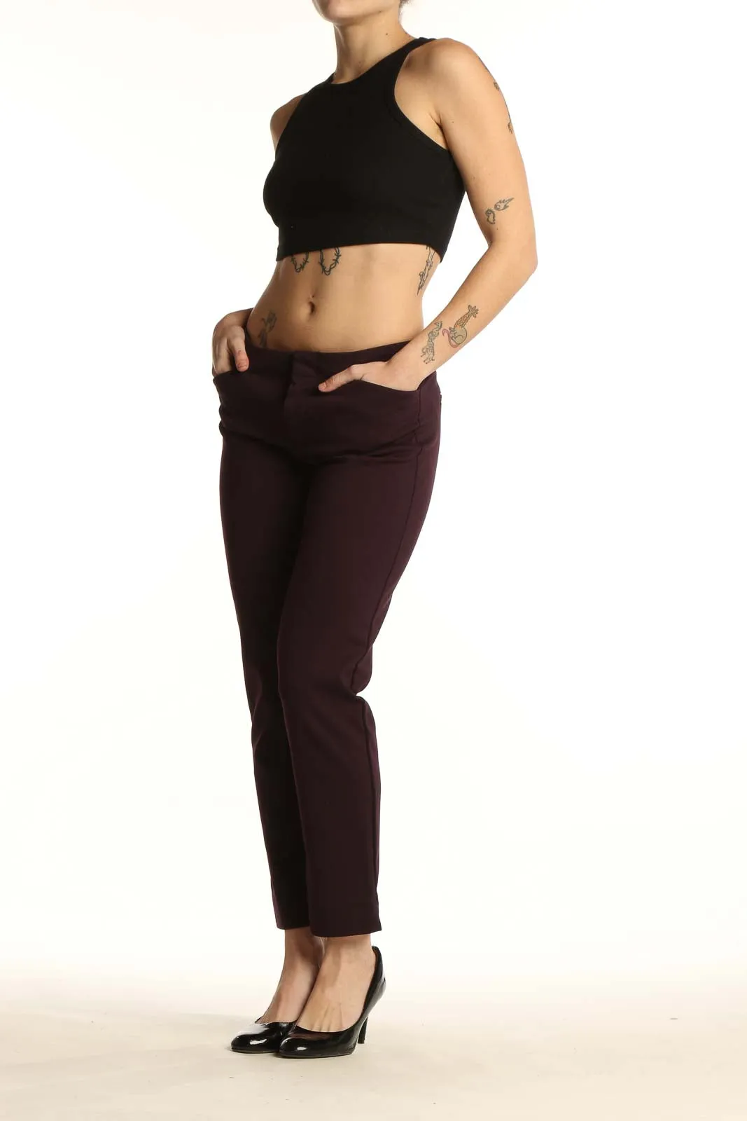 Burgundy Slim Fit Ankle-Length Trousers