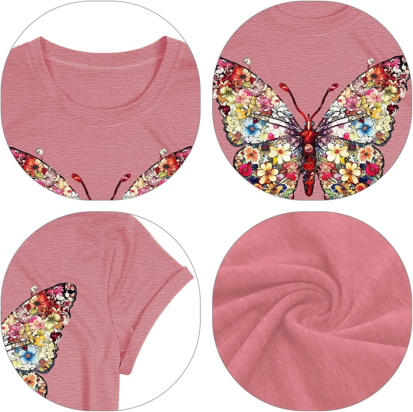 Butterfly T-Shirts for Women Butterflys Flowers Print Shirts Insect Lover Casual Short Sleeved Tops