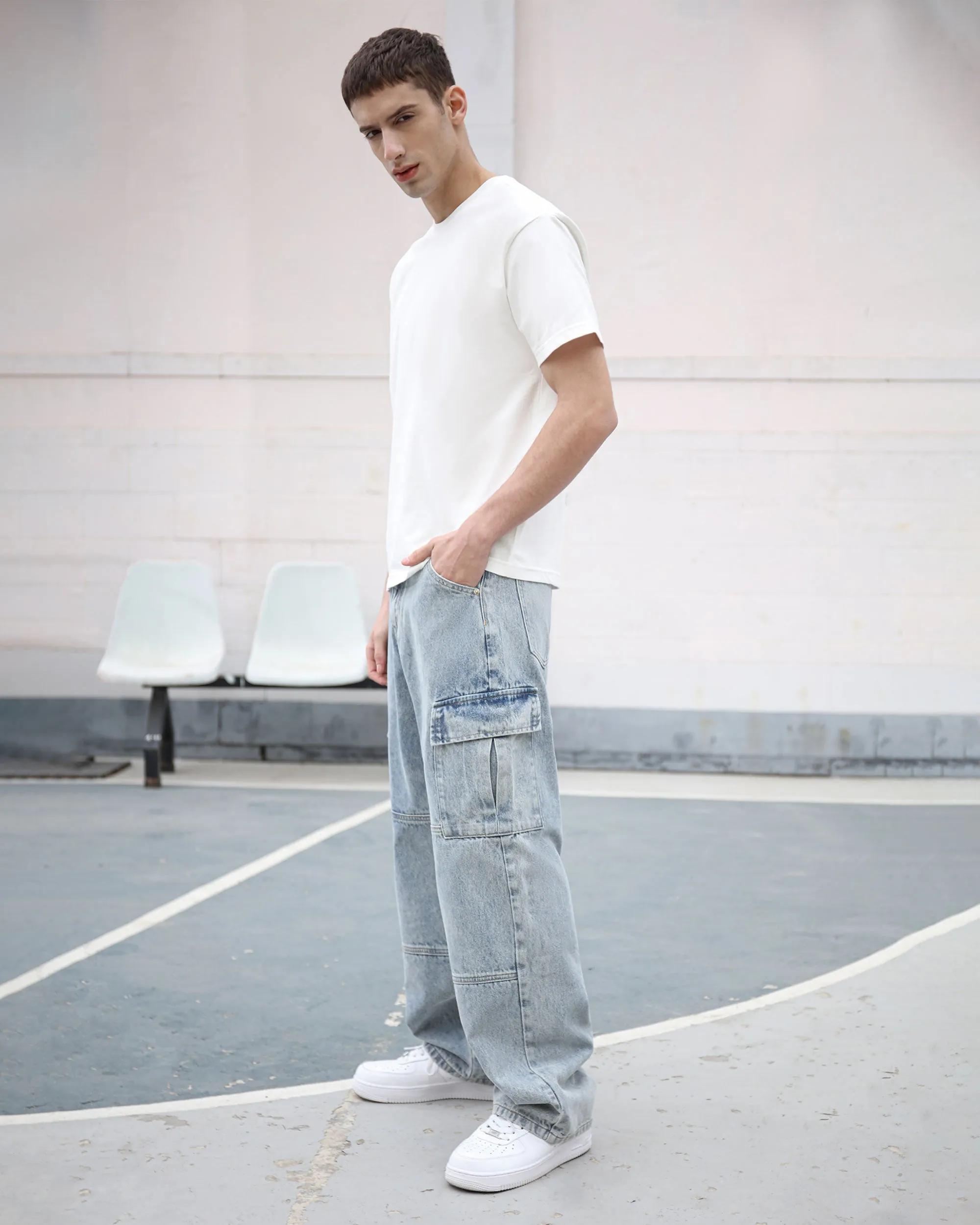 Cargo Blue Loose Jeans with Large Pockets