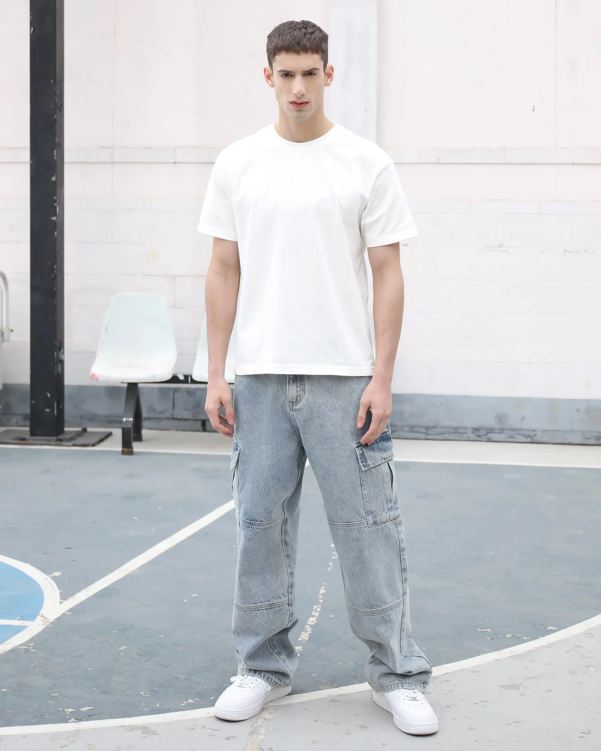 Cargo Blue Loose Jeans with Large Pockets
