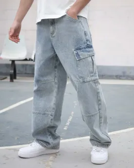 Cargo Blue Loose Jeans with Large Pockets