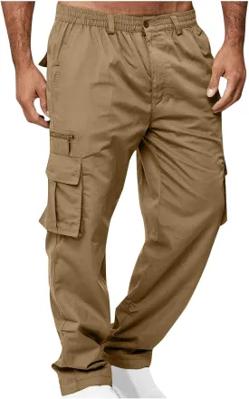 Cargo Pants for Men Twill Stretch Elastic Waist Hiking Pants Lightweight Outdoor Jogger Trouser with Zipper Pockets