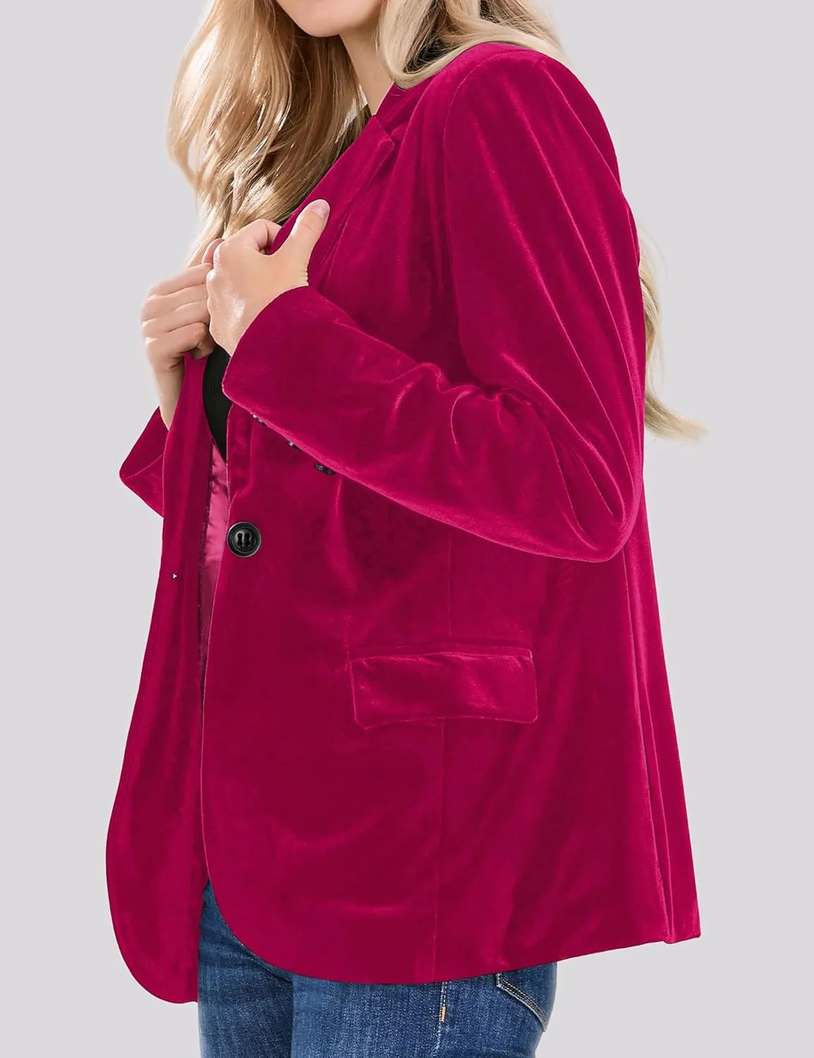 CHARTOU Women 1 Button Fitted Velvet Blazer Jacket Business Suit Jacket Work Office Notched Collar