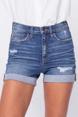 Cheri High Rise Distress Raw Edge Jean Shorts