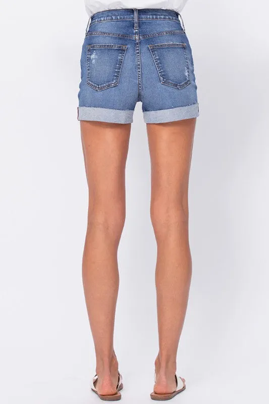 Cheri High Rise Distress Raw Edge Jean Shorts