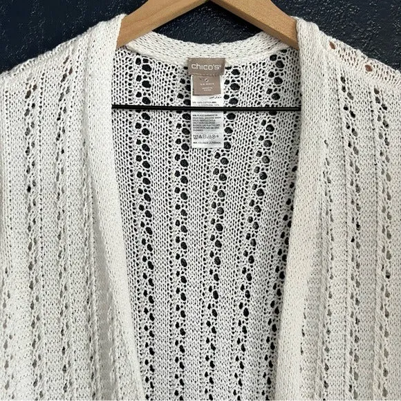 Chico's Open-Front Pointelle Cardigan Alabaster