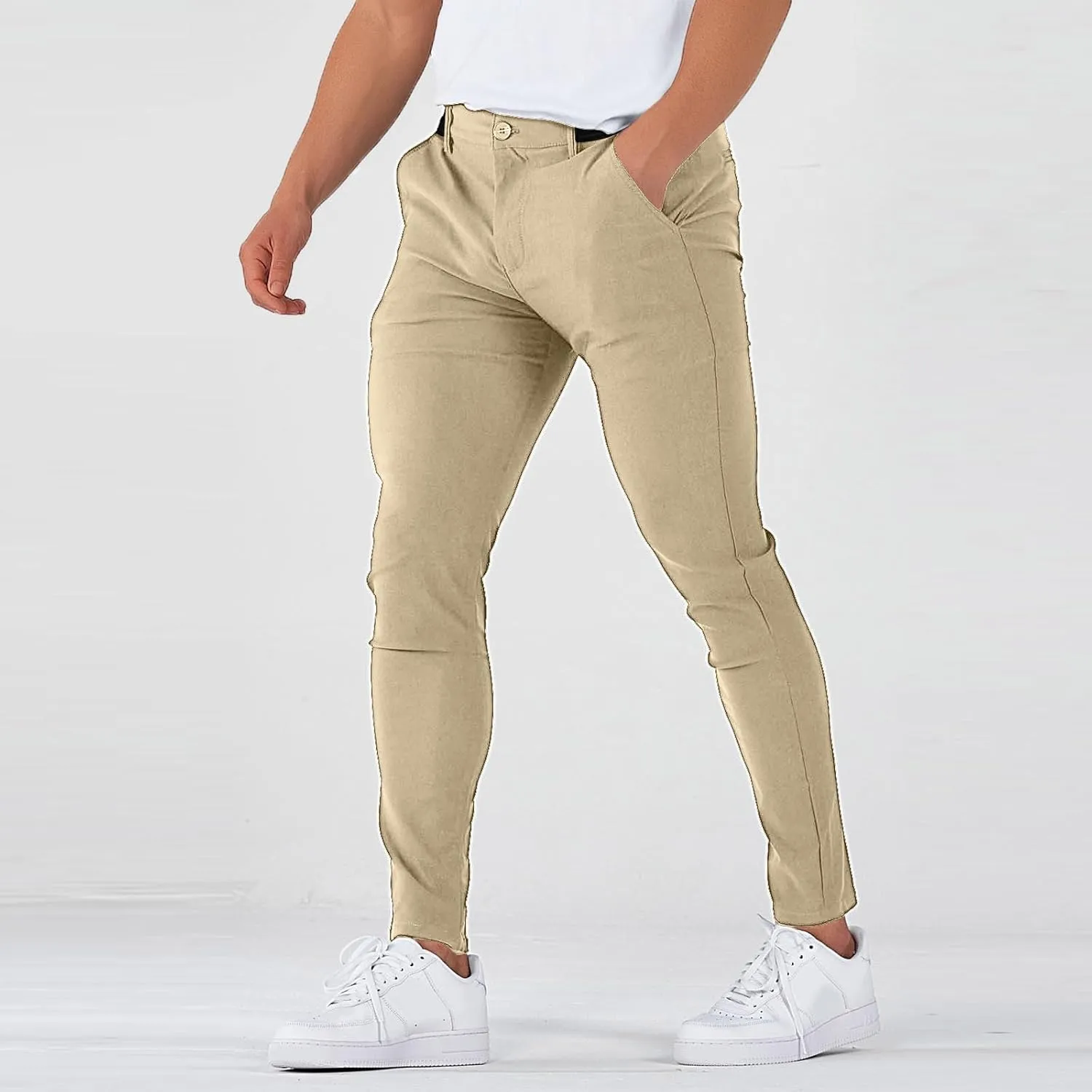 Chinos Pants Men Classic Flat Front Slim Fit Dress Pants Stretch Flex Lightweight Work Pants with Pockets Dress Slack
