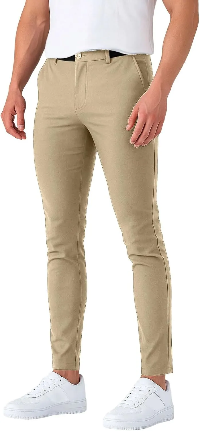 Chinos Pants Men Classic Flat Front Slim Fit Dress Pants Stretch Flex Lightweight Work Pants with Pockets Dress Slack