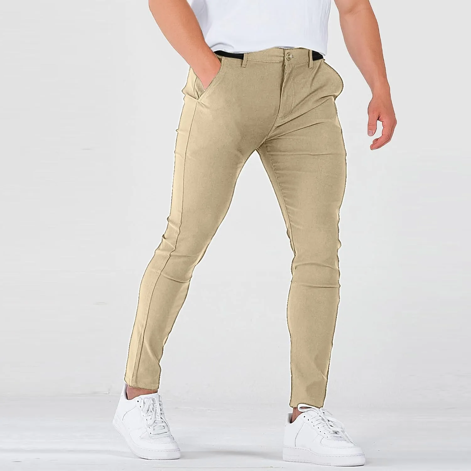 Chinos Pants Men Classic Flat Front Slim Fit Dress Pants Stretch Flex Lightweight Work Pants with Pockets Dress Slack