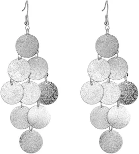 coadipress Layered Dangling Disc Earrings for Women Gold Plated Handmade Boho Lightweight Chandelier Dangle Drop Earring Layered Leaf Earrings Vintage Multiple Circle Teardrop Earrings Statement Earrings