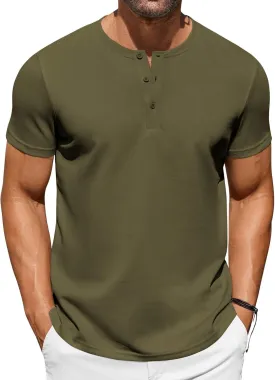 COOFANDY Men's Casual Henley T-Shirts Summer Short Sleeve Cotton Shirts Basic Button Tee Tops