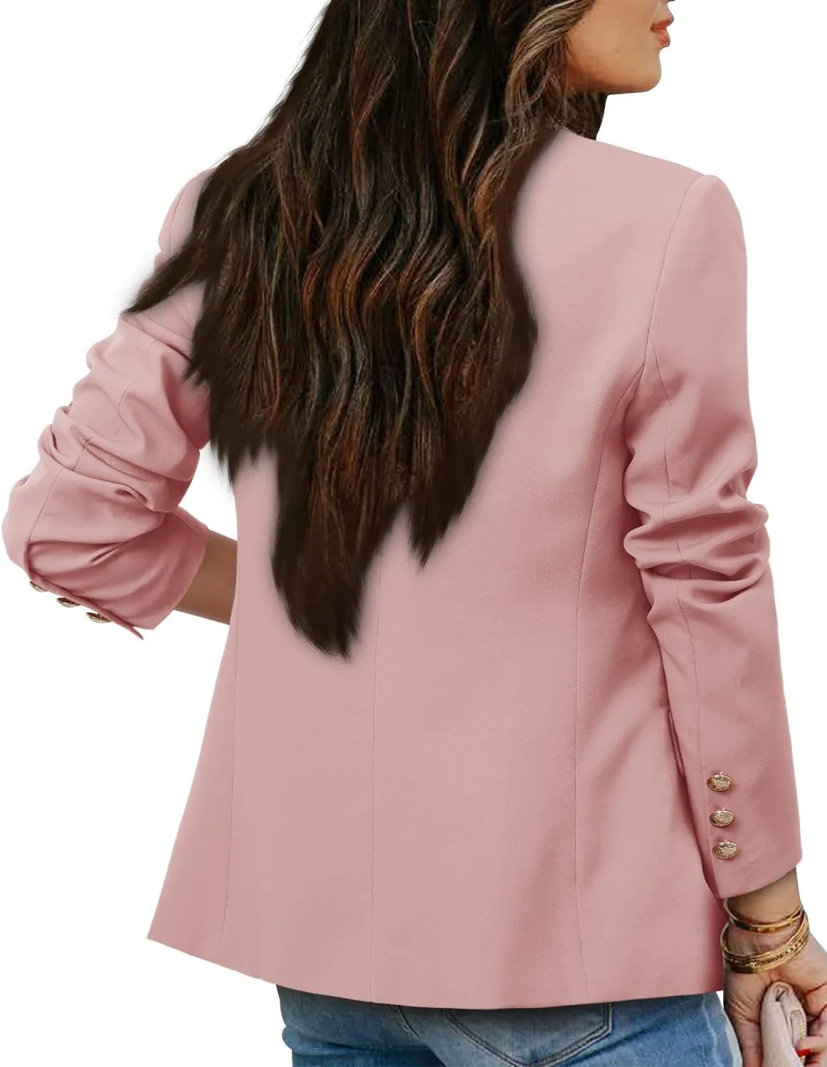 CRAZY GRID Womens Casual Blazer Jacket Gold Button Long Sleeve Work 0ffice Blazer Lapel Open Front Jacket