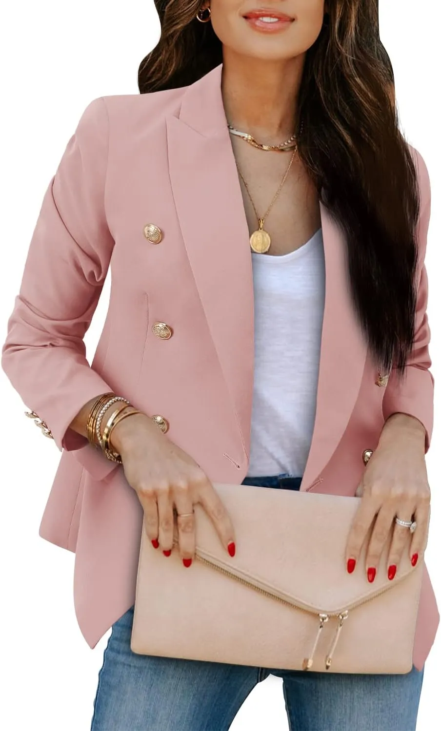 CRAZY GRID Womens Casual Blazer Jacket Gold Button Long Sleeve Work 0ffice Blazer Lapel Open Front Jacket