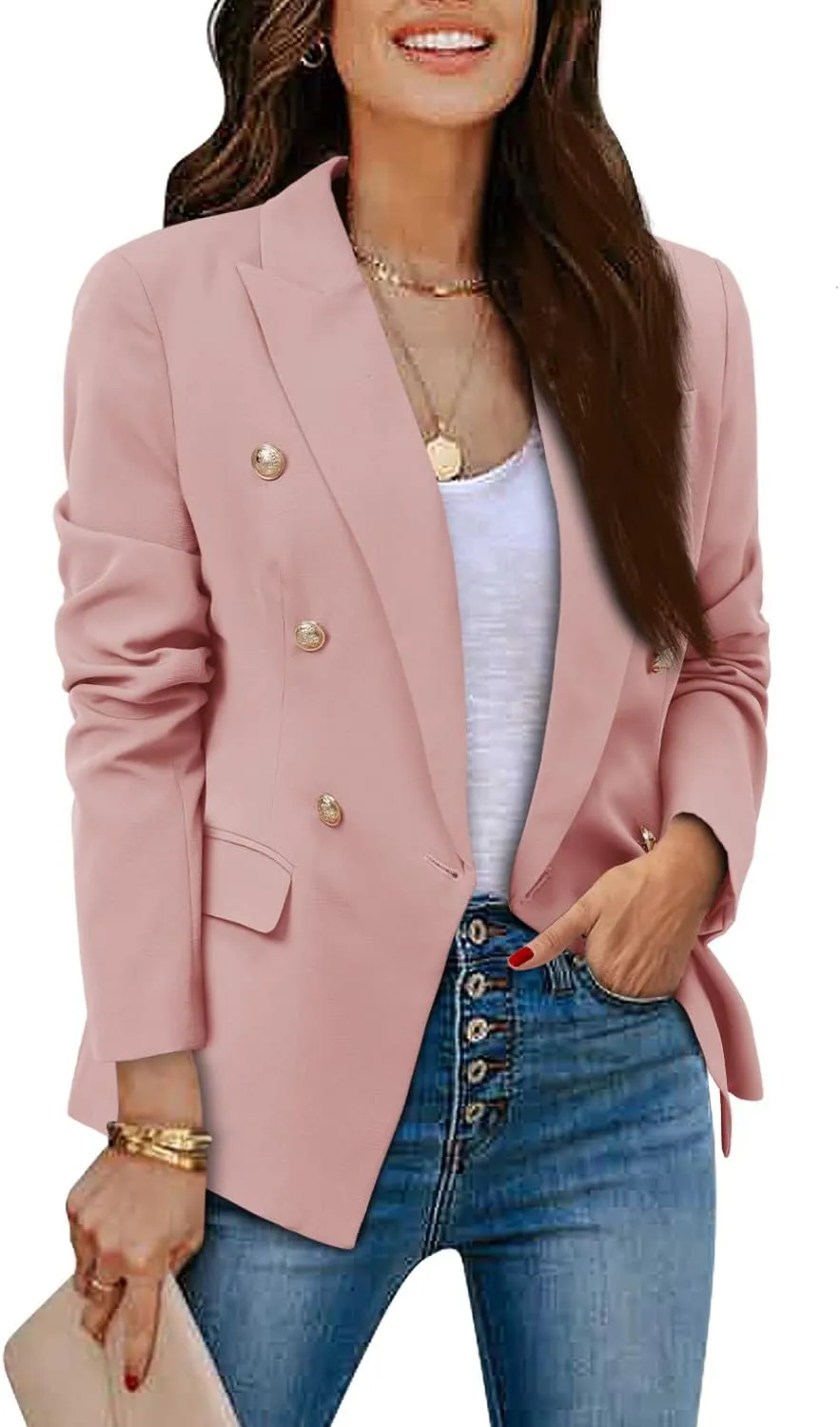 CRAZY GRID Womens Casual Blazer Jacket Gold Button Long Sleeve Work 0ffice Blazer Lapel Open Front Jacket