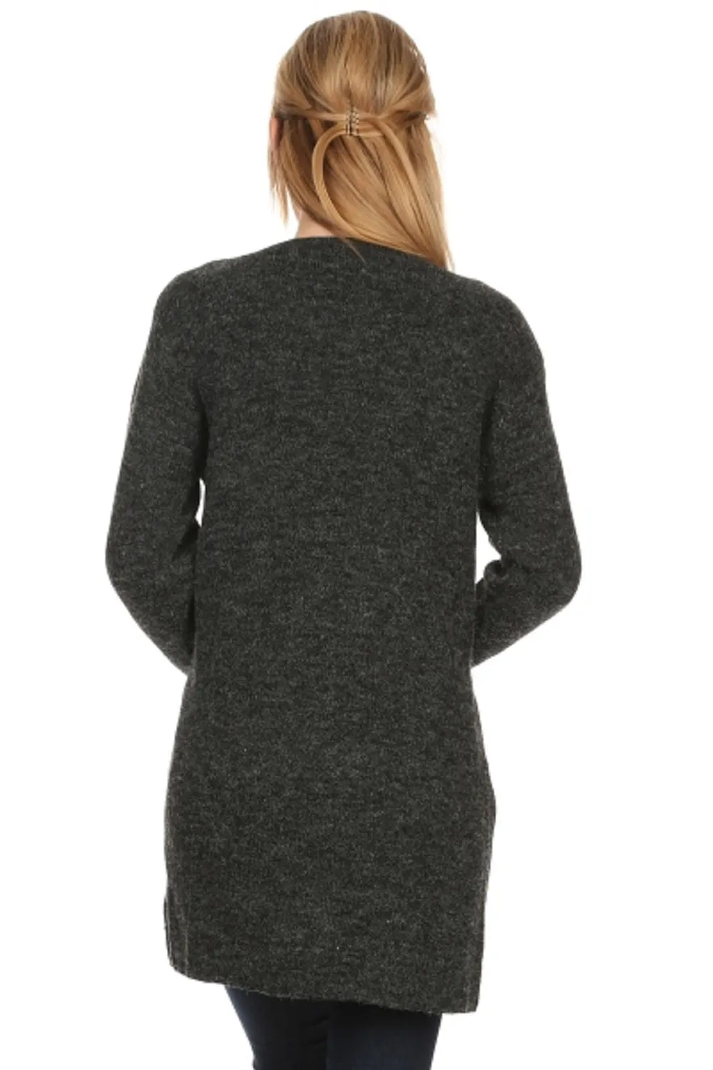 CRD-02346 Flattering Women's Open Front Patch Pocket Knit Cardigan Sweater