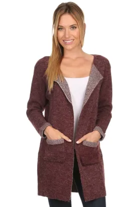 CRD-02346 Flattering Women's Open Front Patch Pocket Knit Cardigan Sweater