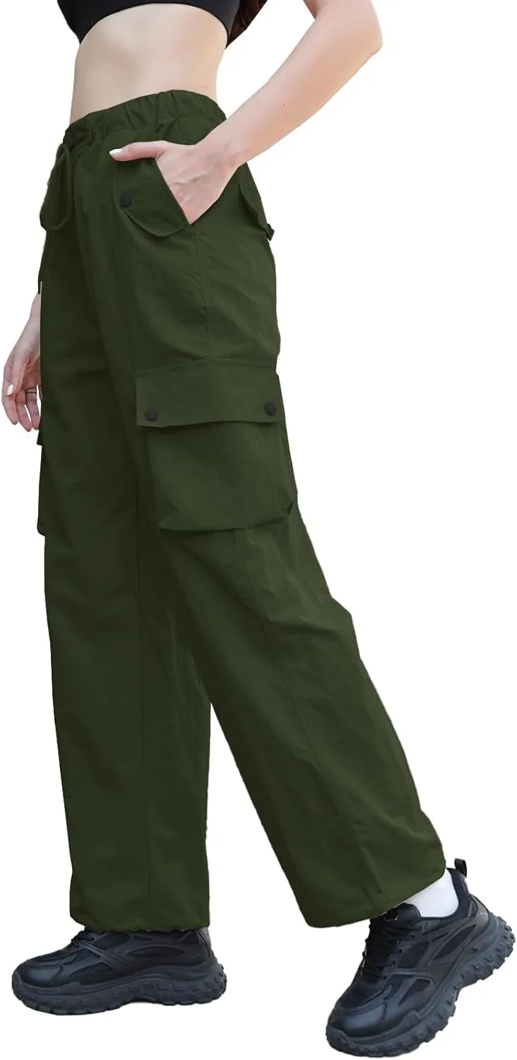 Cromoncent Girls & Womens High Waist Parachute Pants Y2K Waterproof Cargo Trousers with Pockets 6 Years-Women 3XL