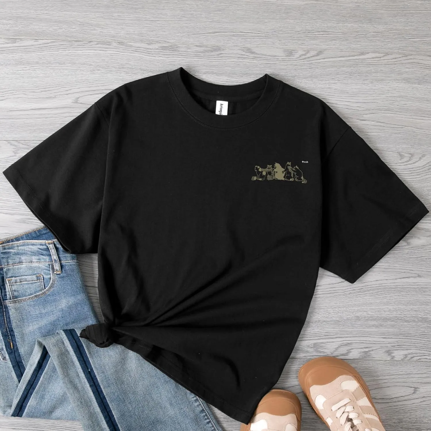 Cute Cat Graphic Tees for Women Harajuku Shirt Letter Printed Oversized T Shirts Aesthetic Casual Baggy Tshirts