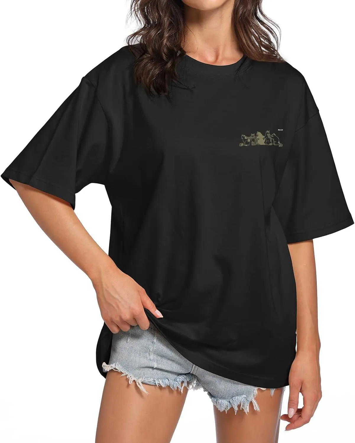 Cute Cat Graphic Tees for Women Harajuku Shirt Letter Printed Oversized T Shirts Aesthetic Casual Baggy Tshirts