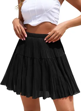 CYiNu Short Skirts for Women Summer Boho Flowy A Line Chiffon Tiered Pleated Mini Skirt