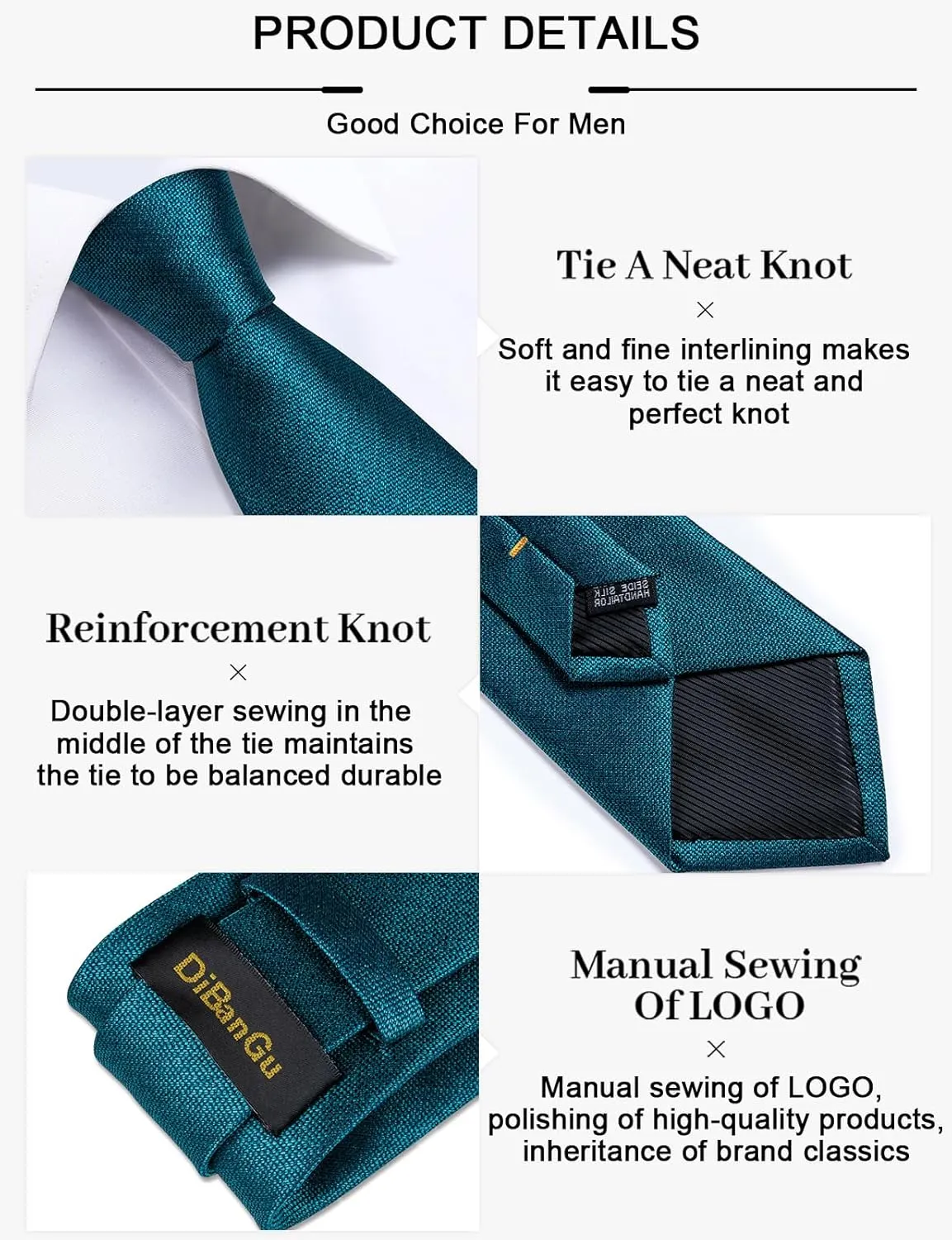 DiBanGu Mens Silk Necktie Solid Color Tie and Pocket Square Cufflink Tie Clip Set Woven Plain Ties for Men Wedding Party