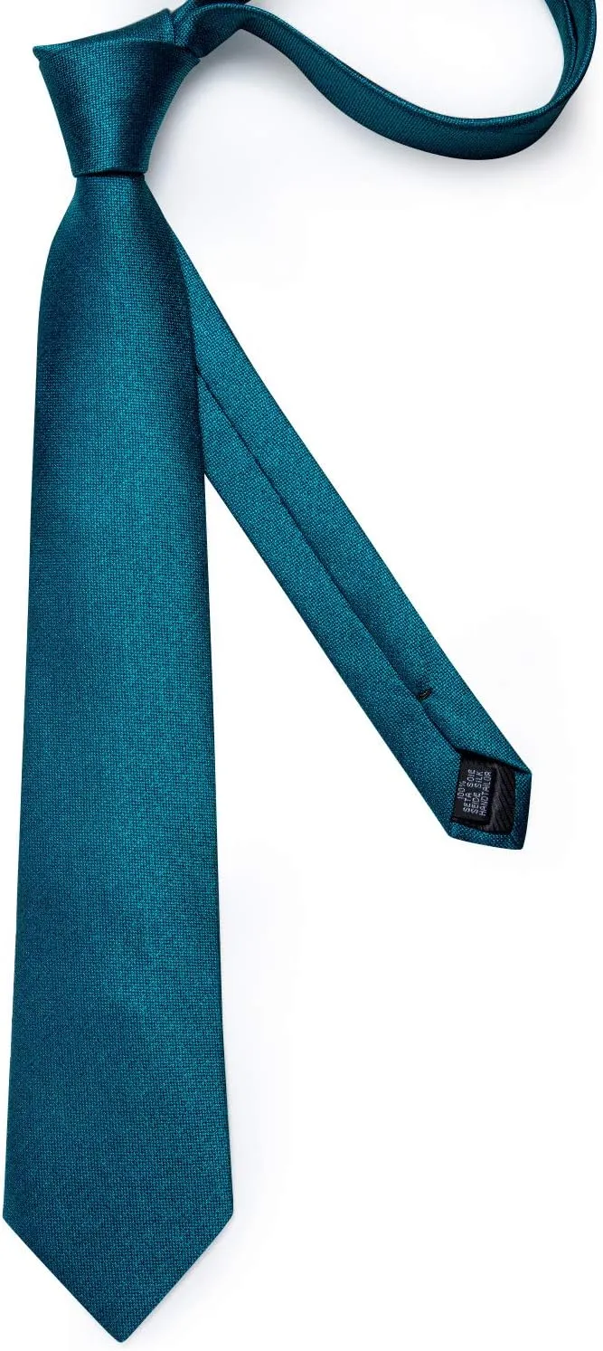 DiBanGu Mens Silk Necktie Solid Color Tie and Pocket Square Cufflink Tie Clip Set Woven Plain Ties for Men Wedding Party