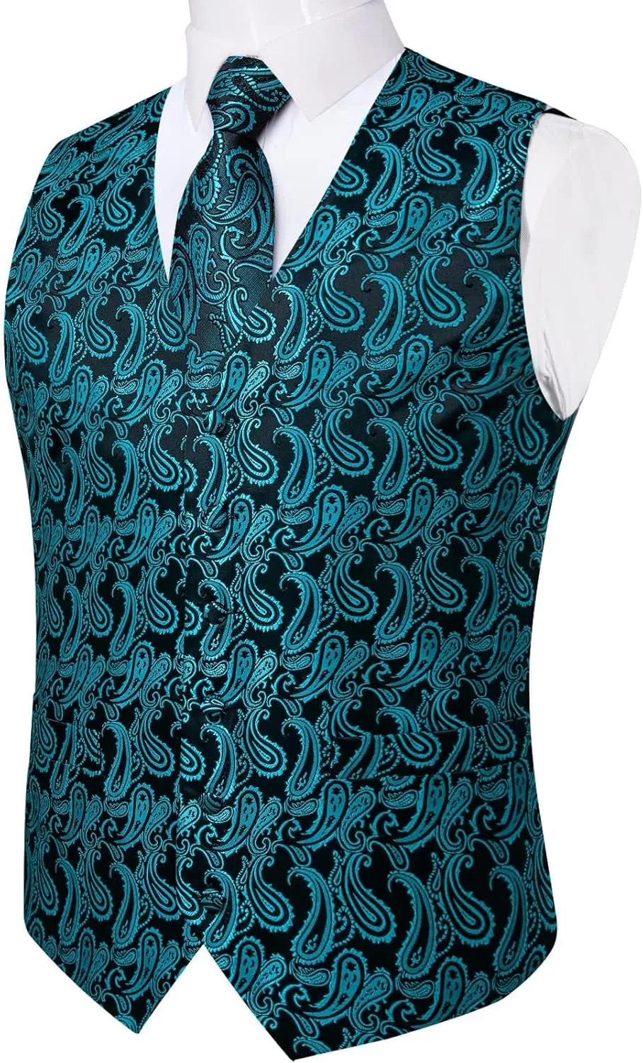 DiBanGu Mens Vest and Tie Set Formal Paisley Waistcoat and Necktie Pocket Square Cufflinks Silk Suit Vest for Tuxedo Wedding