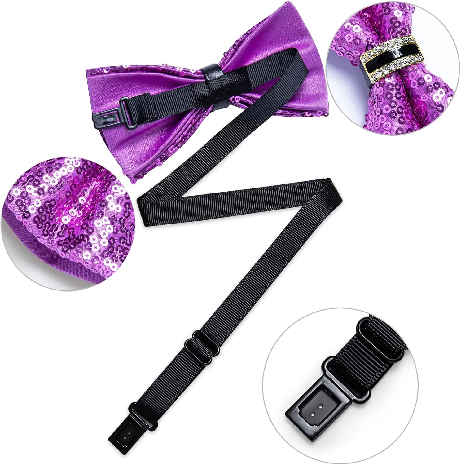 DiBanGu Sequin Bow Ties for Men Sparkly Bow Tie and Pocket Square Cufflinks Set Adjustable Pre-tied Bowtie Wedding Party