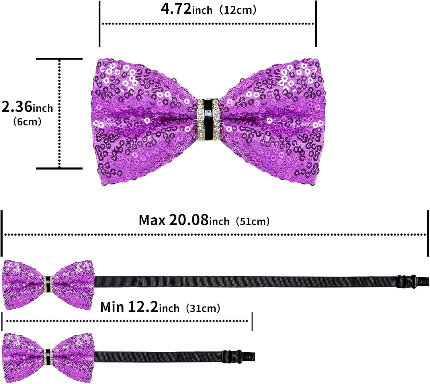 DiBanGu Sequin Bow Ties for Men Sparkly Bow Tie and Pocket Square Cufflinks Set Adjustable Pre-tied Bowtie Wedding Party