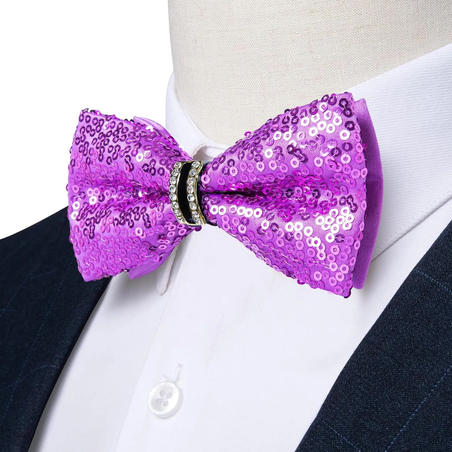 DiBanGu Sequin Bow Ties for Men Sparkly Bow Tie and Pocket Square Cufflinks Set Adjustable Pre-tied Bowtie Wedding Party