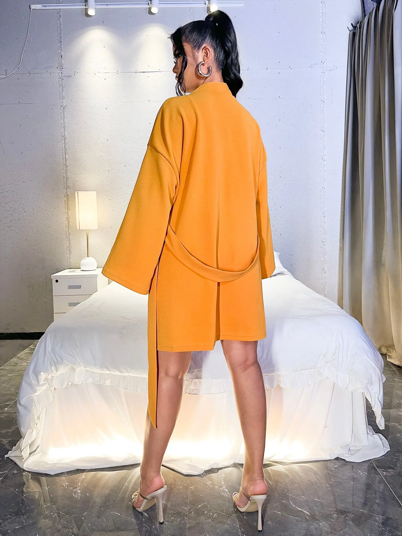 Elegant Plain Belted Long Sleeve Women Two-Piece Outfits
